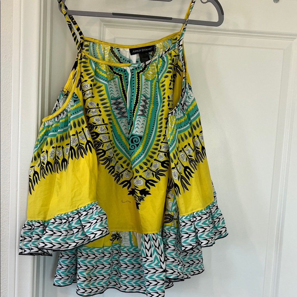 Ashley Stewart Vibrant Yellow and Teal Blouse